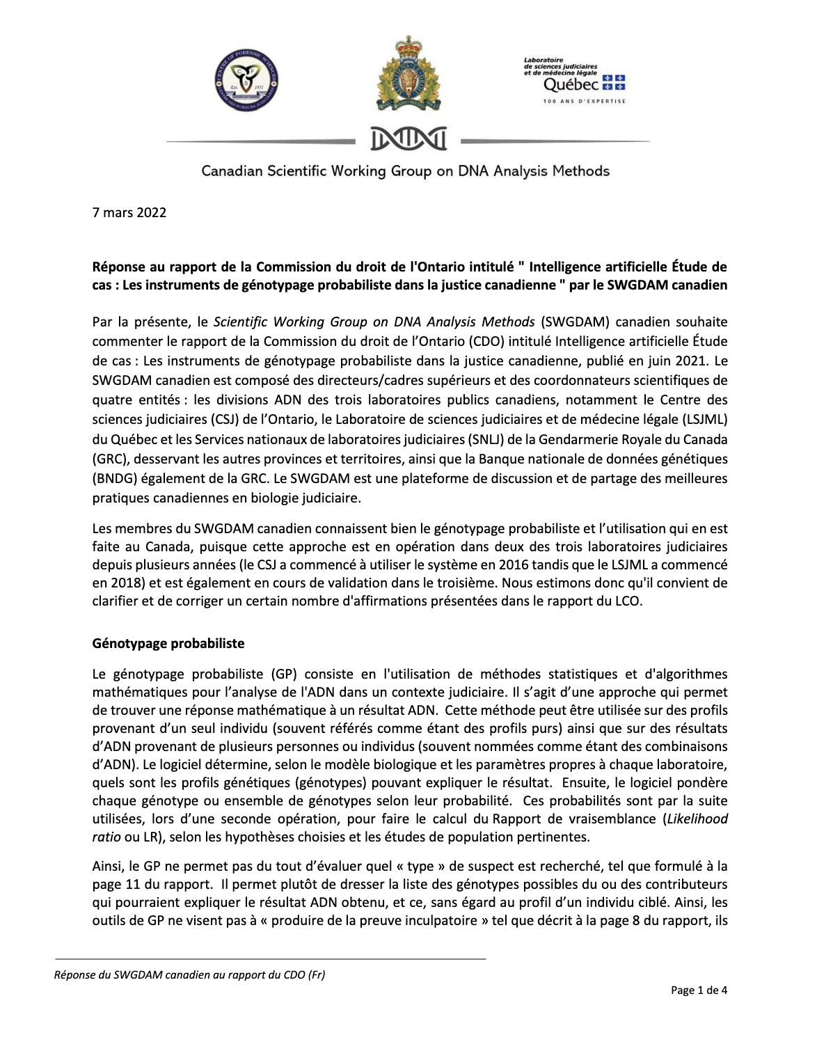 Première page de la réponse